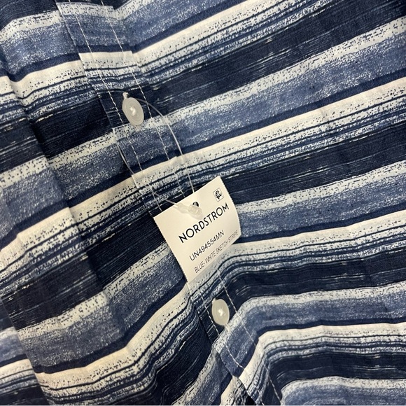 14th & Union Shirt Mens Large Blue White Stripe Short Sleeve Shirt Button Up NWT - Picture 3 of 9